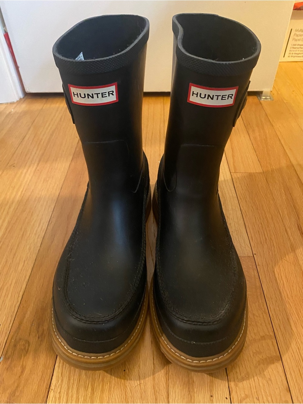 Hunter Men’s size 10 Black Rain Boots with Brown Sole